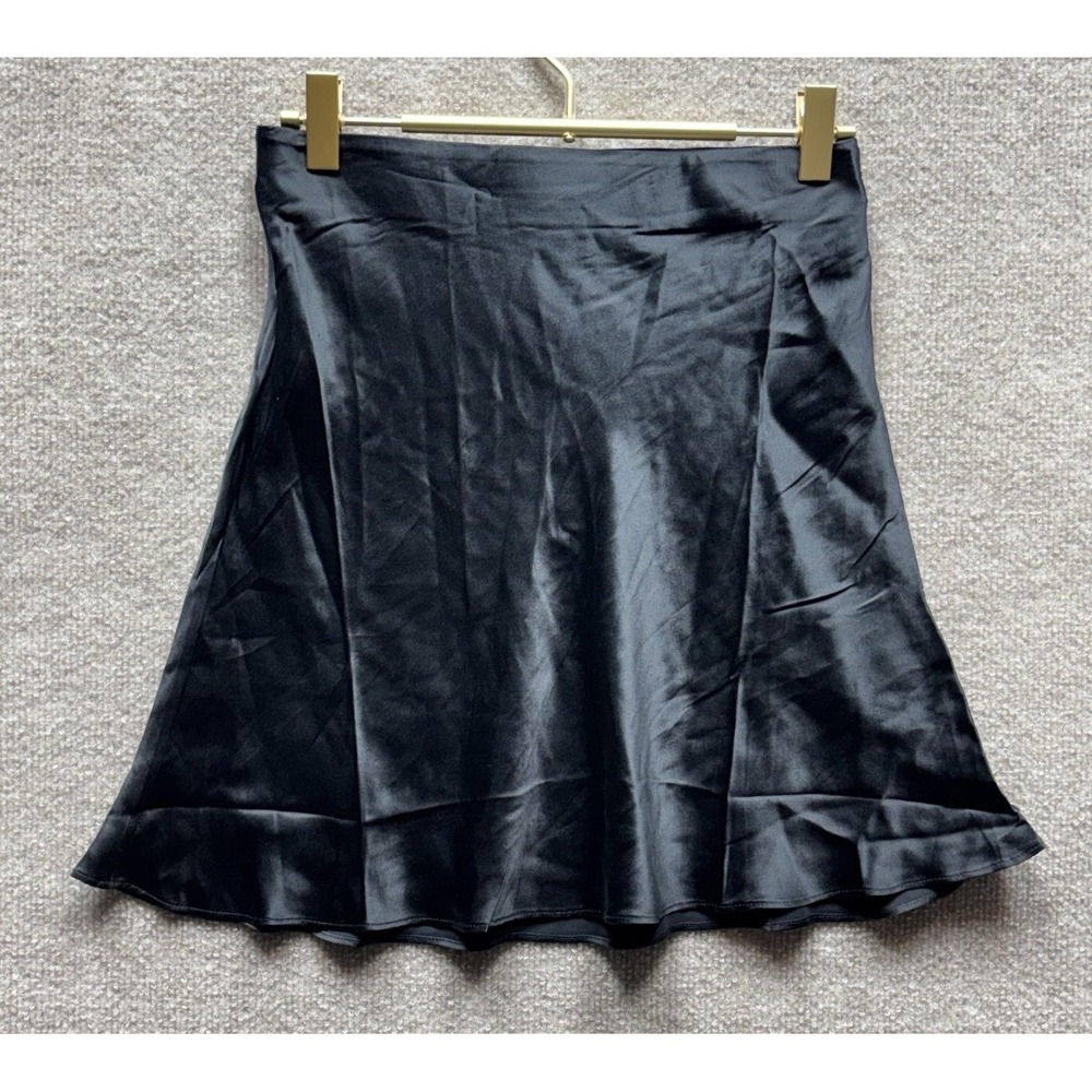 Quince Womens Washable Mulberry Silk Mini Skirt Size XS Black Satin NEW NWT